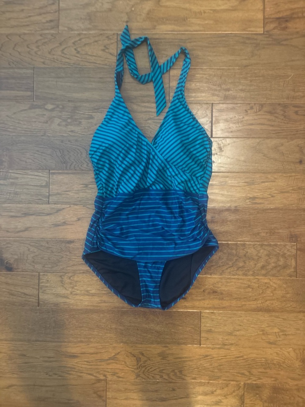 Maurices Teal and Navy Striped One-Piece Swimsuit